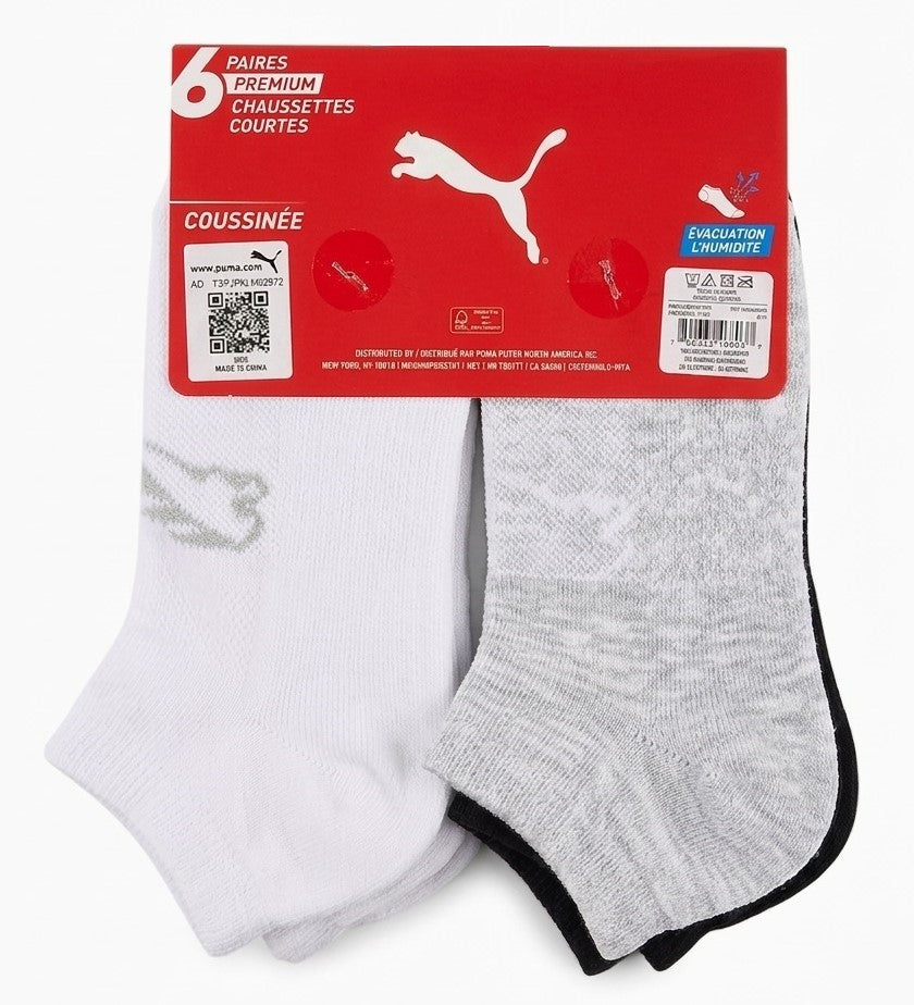 PUMA SOCKS WOMEN'S - LOW CUT - ZIPPY 263 - BLACK WHITE - SHOE SZ 5-9.5 - PACK 6