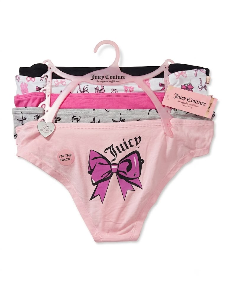 JUICY COUTURE UNDERWEAR WOMEN - PACK 5 CHEEKY PANTIES - SZ LARGE - COTTON X5
