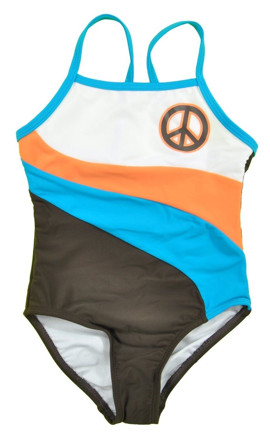 BREAKING WAVES GIRLS SWIMSUIT - PEACE SZ 6 - BROWN TEAL ONE PIECE