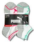 PUMA SOCKS WOMEN'S - LOW CUT 253 - GLEE - PINK GREEN - SHOE SZ 5-9.5 -PACK 6