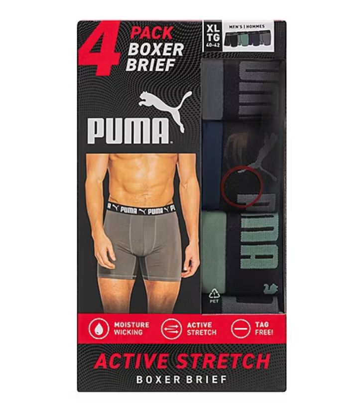 PUMA MEN'S 4 PACK - BBOX 263 GREEN BLUE LARGE - BOXER BRIEF UNDERWEAR PERFO