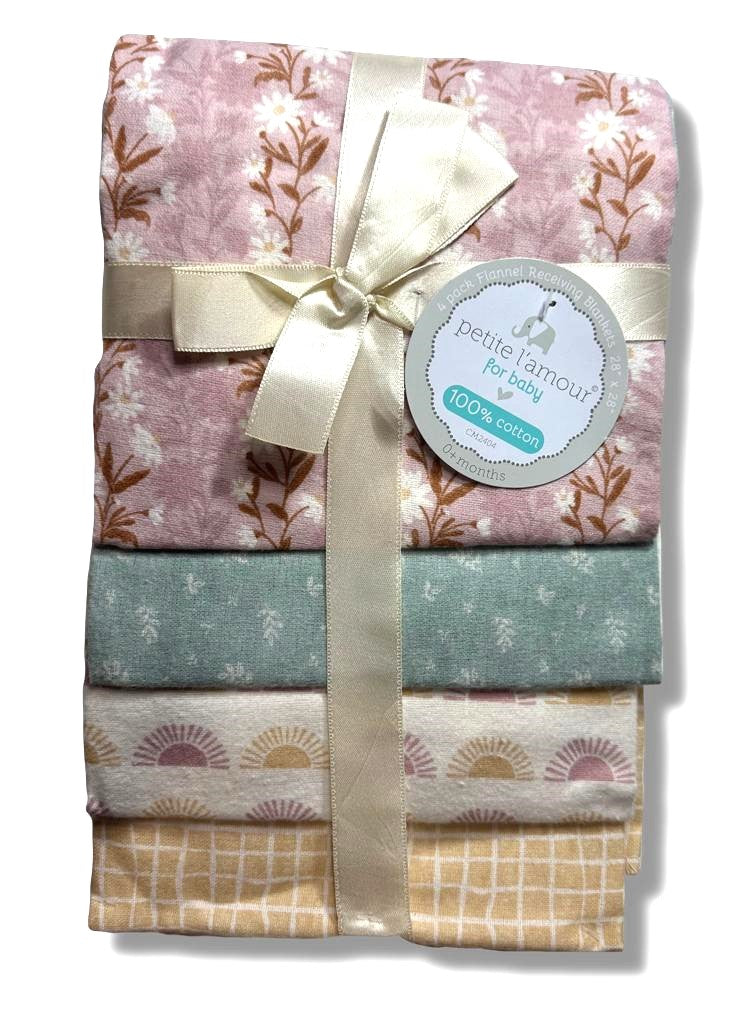 RECEIVING X4 - PETITE GIRLS 243 - FLOWERS SUN - BLANKETS COTTON 4 PACK BABY