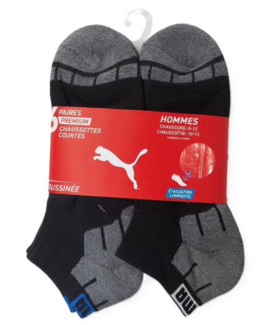 PUMA SOCKS MEN'S - LOW CUT - CUBE 263 - BLACK GREY B - LARGE (10-13) PACK 6 XX
