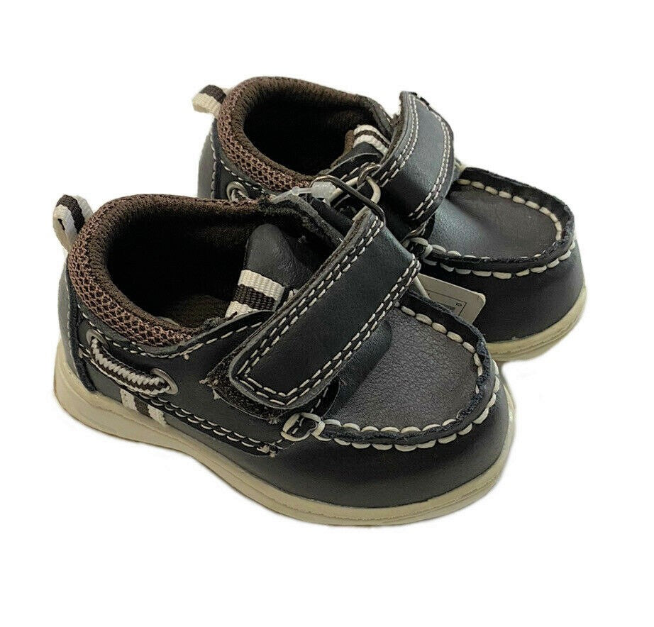 OSH KOSH SHOES BOYS - SZ 2 ADAM BOAT MOCASSIN - BROWN LEATHER BABY