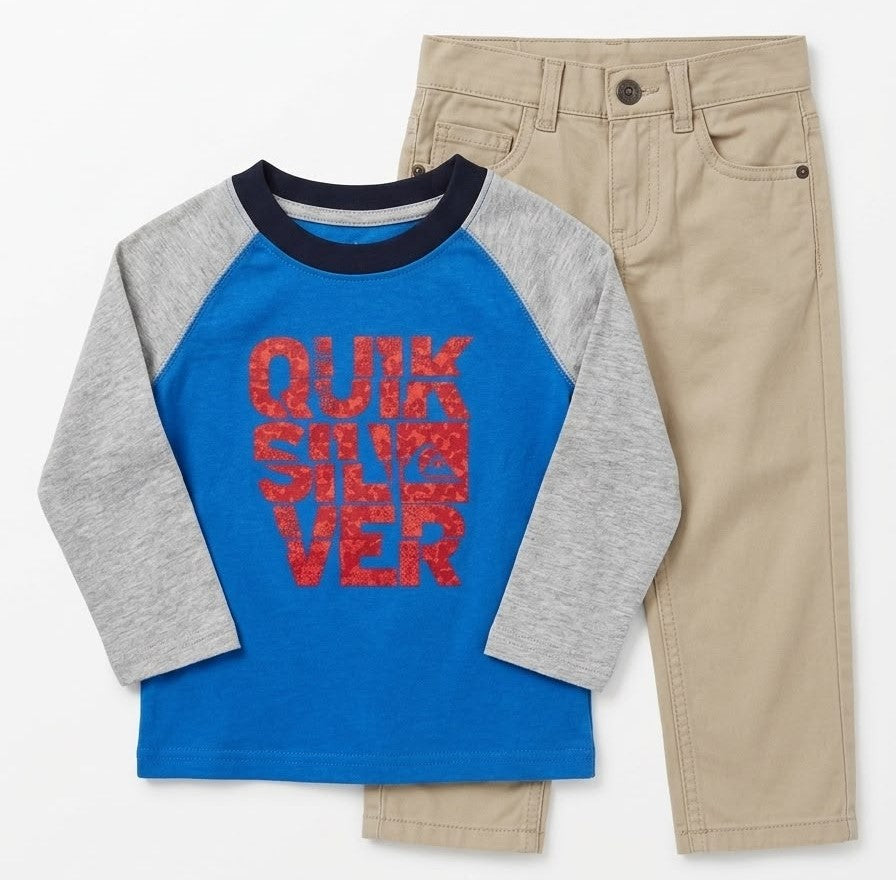 QUIKSILVER OUTFIT BOYS - TOP BLUE SZ 24 MONTHS - BABY 2 PCS LONG SHIRT & PANTS