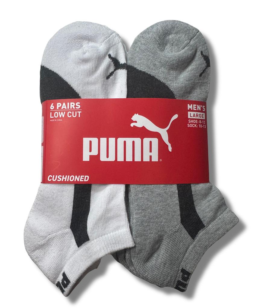 PUMA SOCKS MEN'S - LOW CUT - PIPE 223 - WHITE GREY - LARGE (10-13) PACK 6 XX