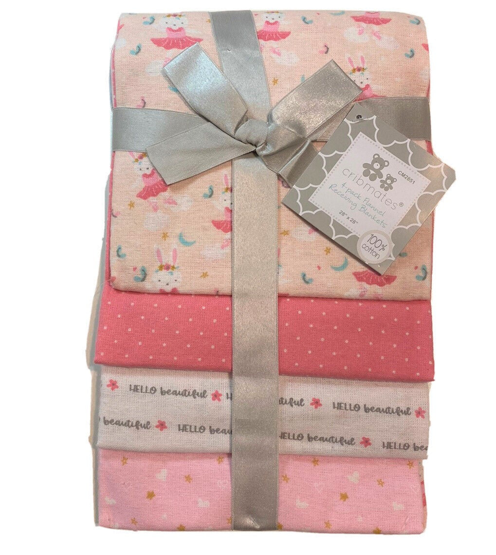 RECEIVING X4 - CRIBMATES GIRLS - BALLERINA BUNNY - BLANKETS COTTON 4 PACK BABY
