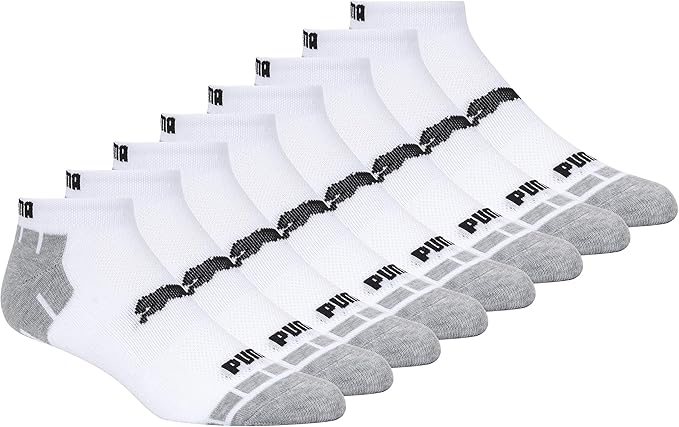 PUMA SOCKS MEN'S - X8 LOW CUT 243 - CUBE WHITE - LARGE (10-13)- PACK 8