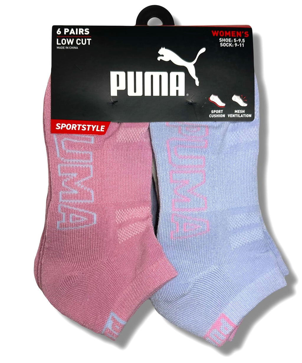 PUMA SOCKS WOMEN'S - LOW CUT 253 - SLATE PINK PURPLE - SHOE SZ 5-9.5 -PACK 6