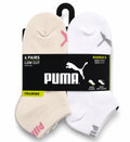PUMA SOCKS WOMEN'S - LOW CUT 263 - FERN SAND WHITE - SHOE SZ 5-9.5 -PACK 6