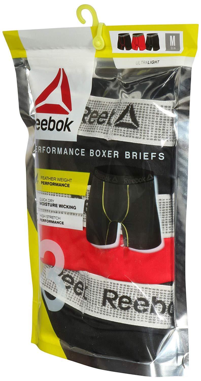 REEBOK MEN'S PACK 3 - 183 RED BLACK - MEDIUM - UNDERWEAR X3 BOXER BRIEF