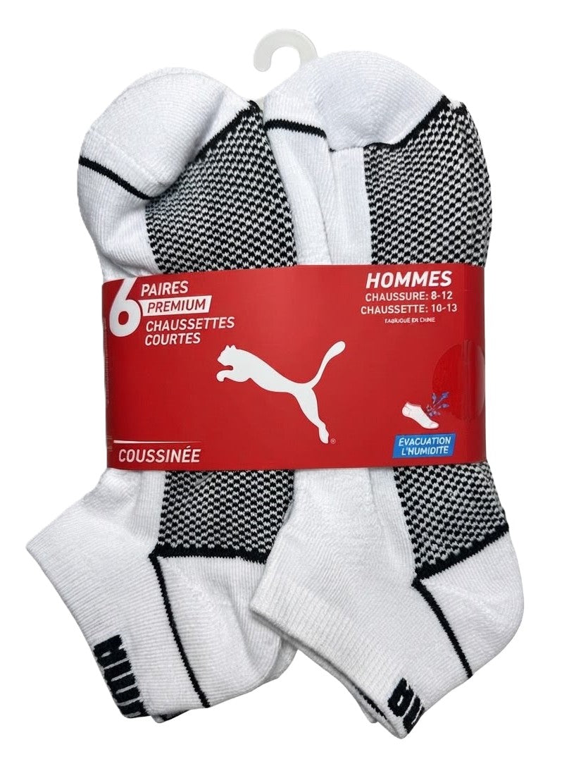 PUMA SOCKS MEN'S - LOW 263 - MILO WHITE BLACK - LARGE - PACK 6 XX