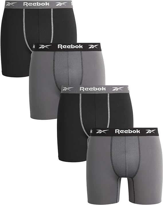 REEBOK MEN'S PACK 4 - 243 GREY BLACK - XLARGE - UNDERWEAR X4 BOXER BRIEF P74