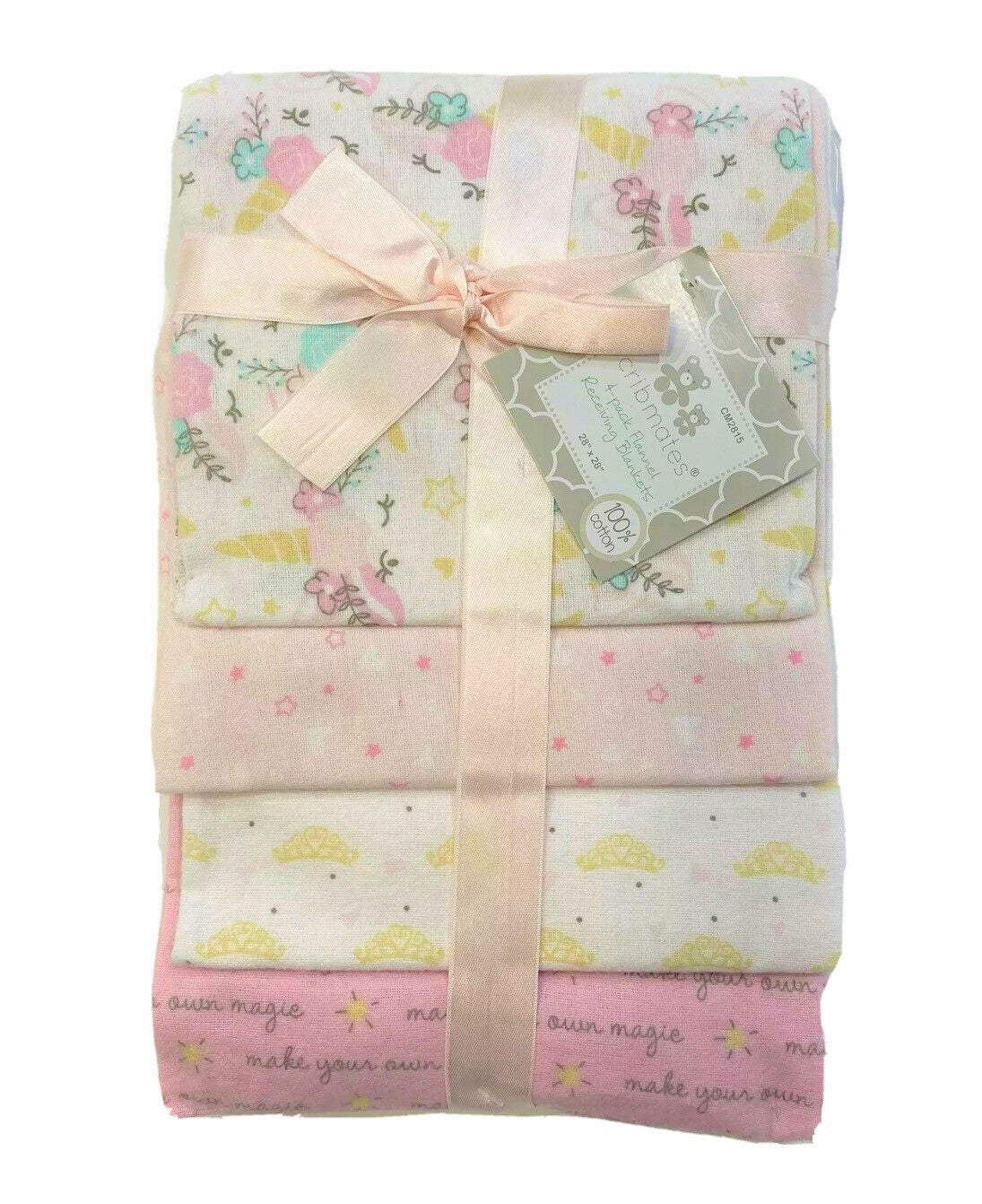 RECEIVING X4 - CRIBMATES GIRLS - UNICORN STAR PINK - BLANKETS COTTON 4 PACK BABY