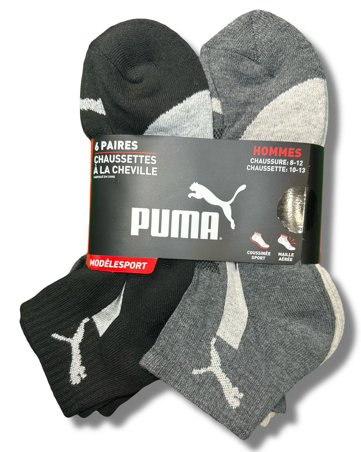 PUMA SOCKS MEN'S - QUARTER CUT - PIPE 253 - BEIGE GREY - LARGE (10-13) PACK 6 XX