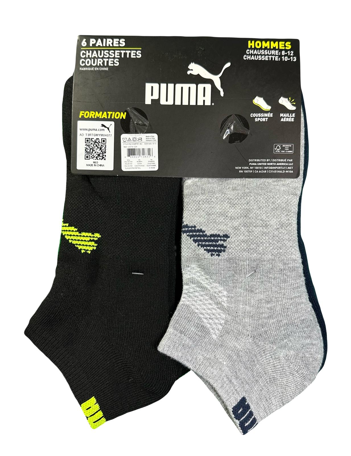 PUMA SOCKS MEN'S - LOW CUT - DUSK 253 - BLUE GREY - LARGE (10-13) PACK 6 XX