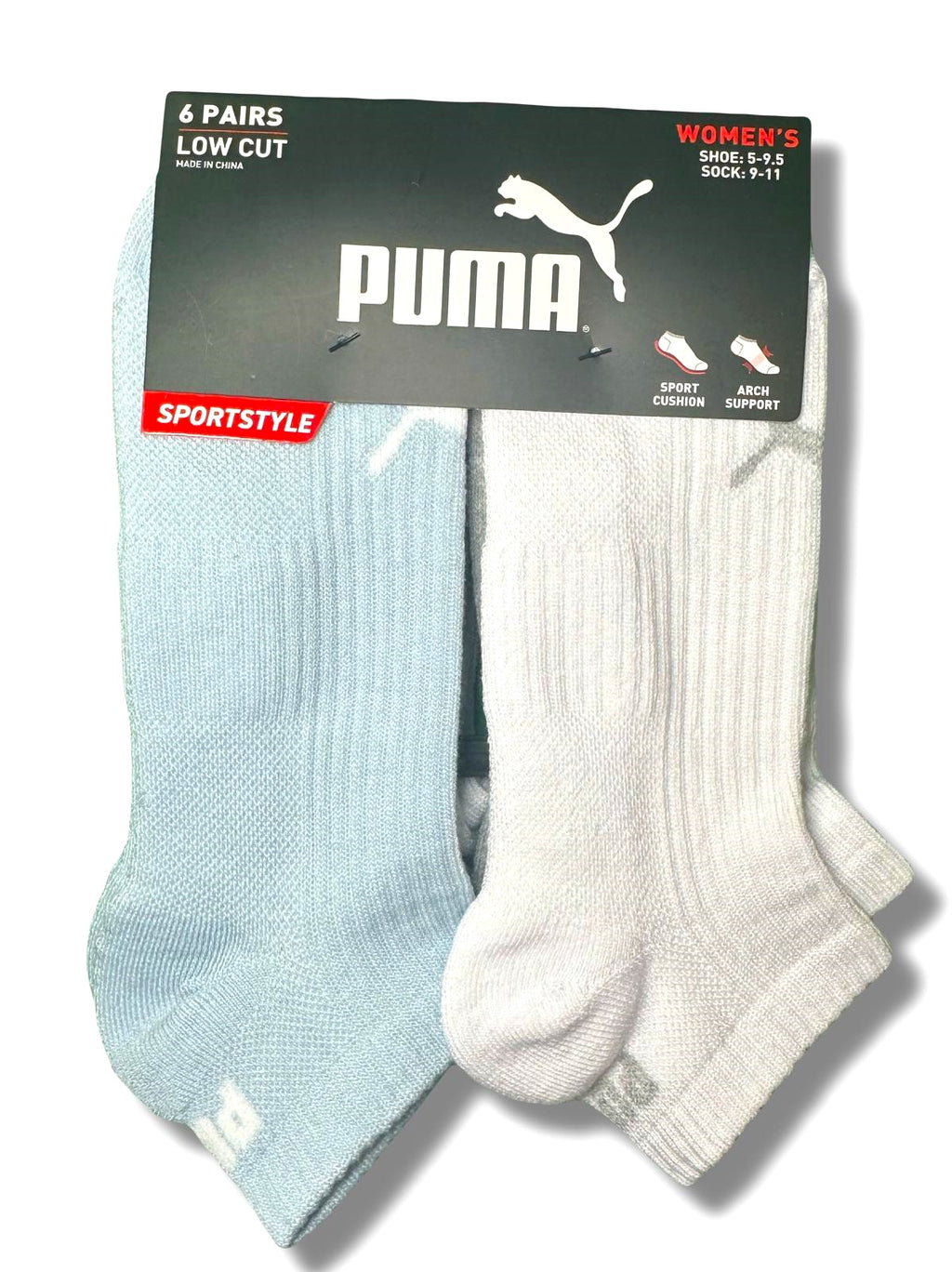 PUMA SOCKS WOMEN'S - LOW CUT 253 - RIBBED BLUE WHITE - SHOE SZ 5-9.5 -PACK 6