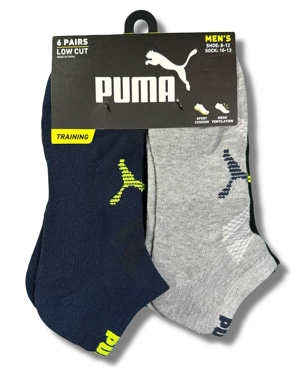 PUMA SOCKS MEN'S - LOW CUT - DUSK 253 - BLUE GREY - LARGE (10-13) PACK 6 XX