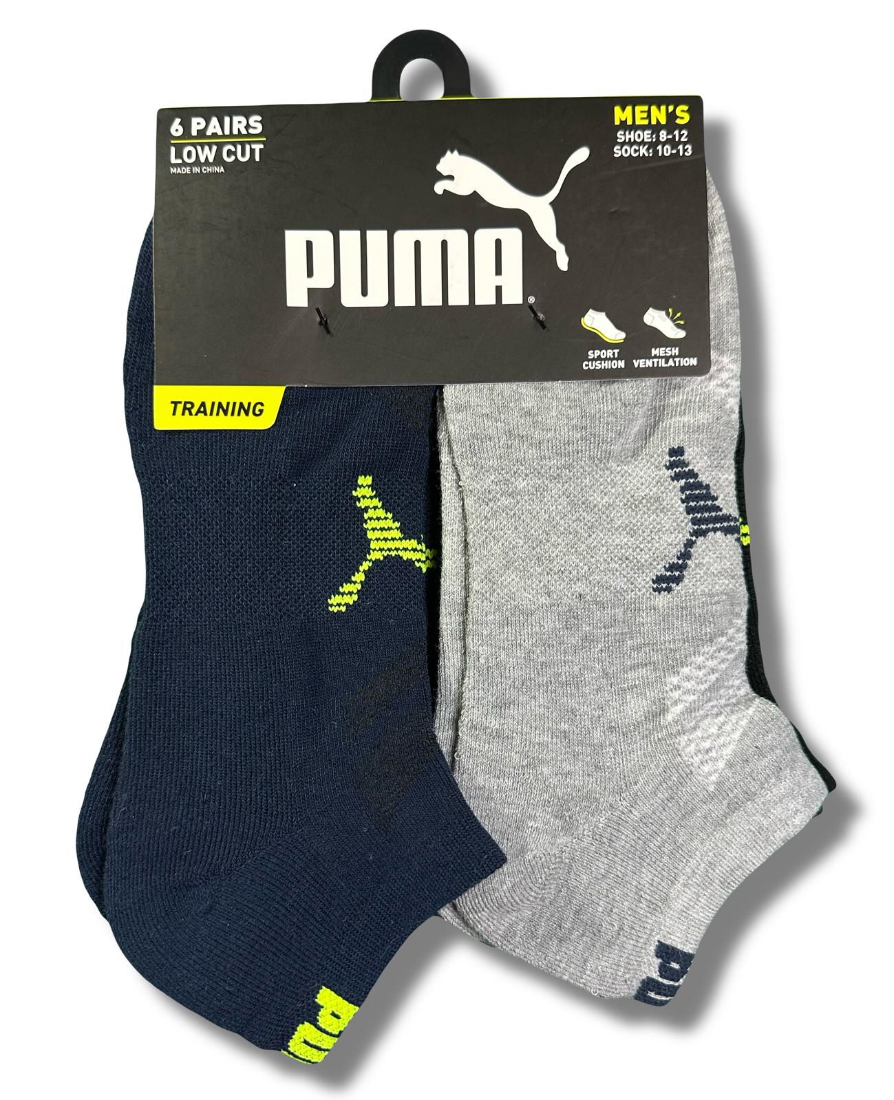 PUMA SOCKS MEN'S - LOW CUT - DUSK 253 - BLUE GREY - LARGE (10-13) PACK 6 XX