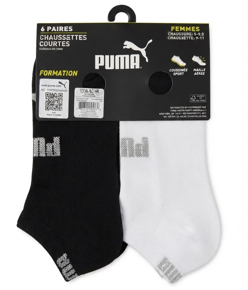 PUMA SOCKS WOMEN'S - LOW CUT 263 - FERN WHITE BLACK 2 - SHOE SZ 5-9.5 -PACK 6