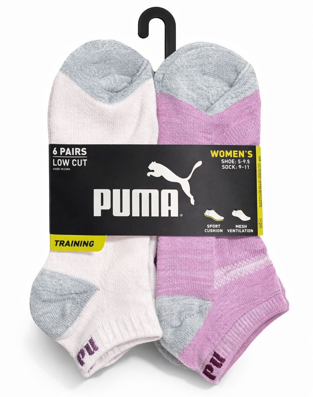 PUMA SOCKS WOMEN'S - LOW CUT 263 - FAYE - PEACH PINK - SHOE SZ 5-9.5 -PACK 6