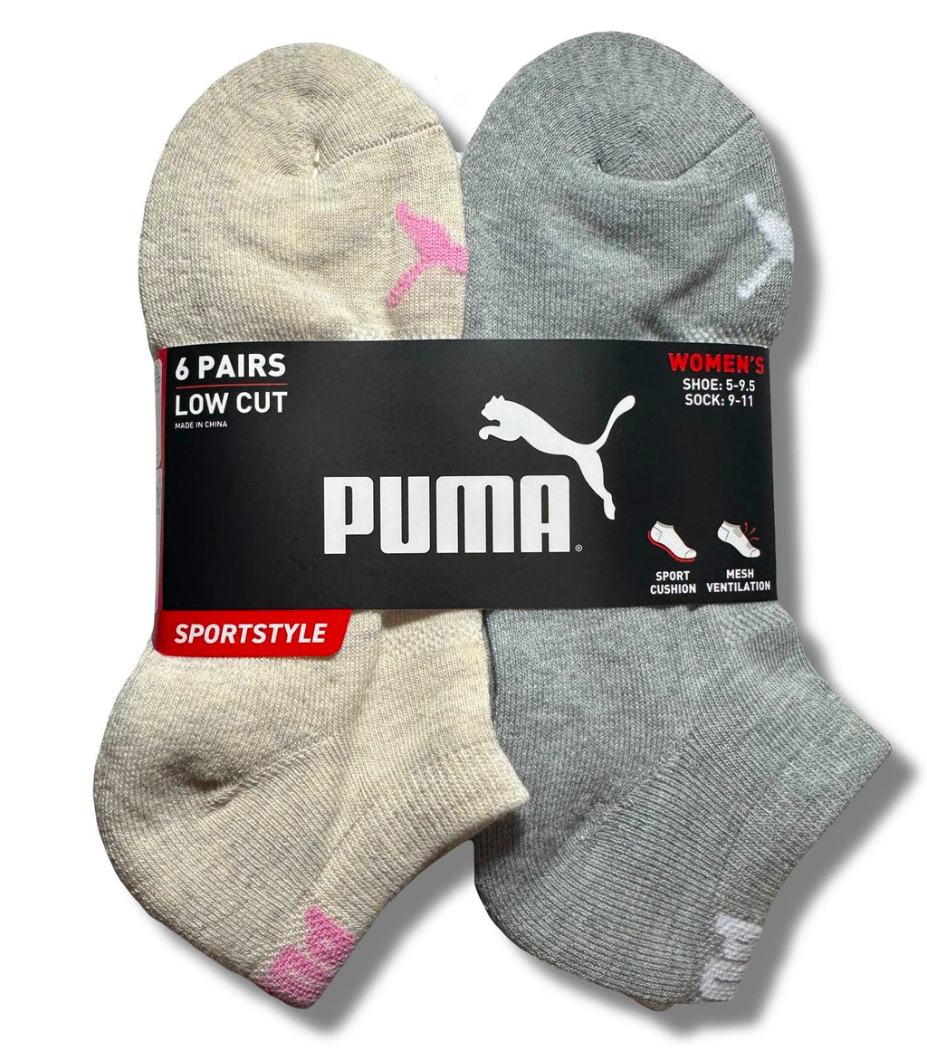 PUMA SOCKS WOMEN'S - LOW CUT 243 - SOLID 3 - CREAM GRAY - SHOE SZ 5-9.5 - PACK 6