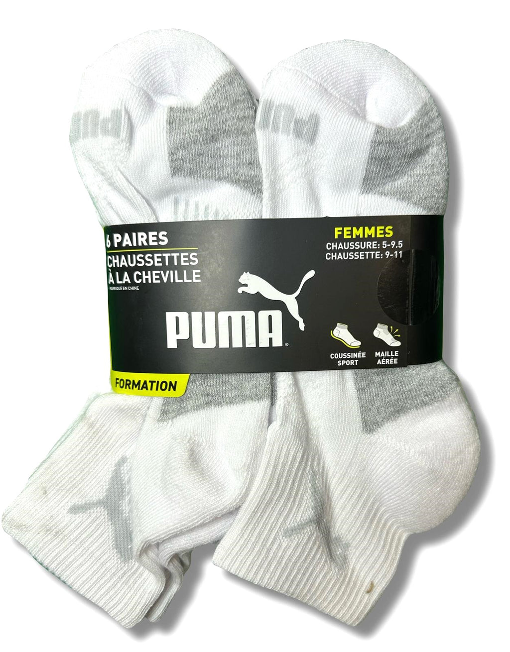 PUMA SOCKS WOMEN'S - QUARTER 263 - EVEN WHITE GREY - SHOE SZ 5-9.5 -PACK 6