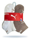 PUMA SOCKS WOMEN'S - QUARTER 263 - FERN WHITE BROWN - SHOE SZ 5-9.5 -PACK 6