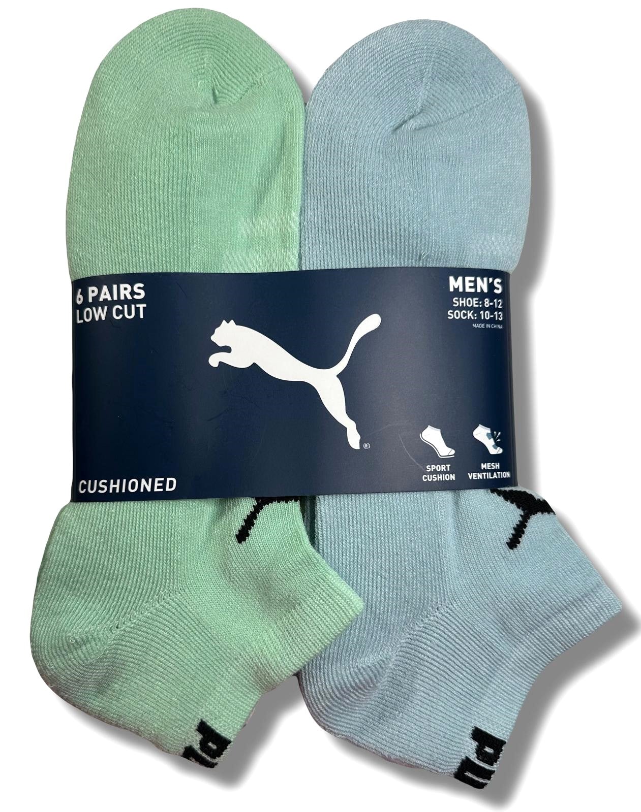 PUMA SOCKS MEN'S - LOW CUT - SOLID 253 - GREEN BLUE - PACK 6 XX