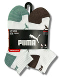 PUMA SOCKS MEN'S - QUARTER - EVEN 263 - WHITE GREEN BROWN - PACK 6 XX