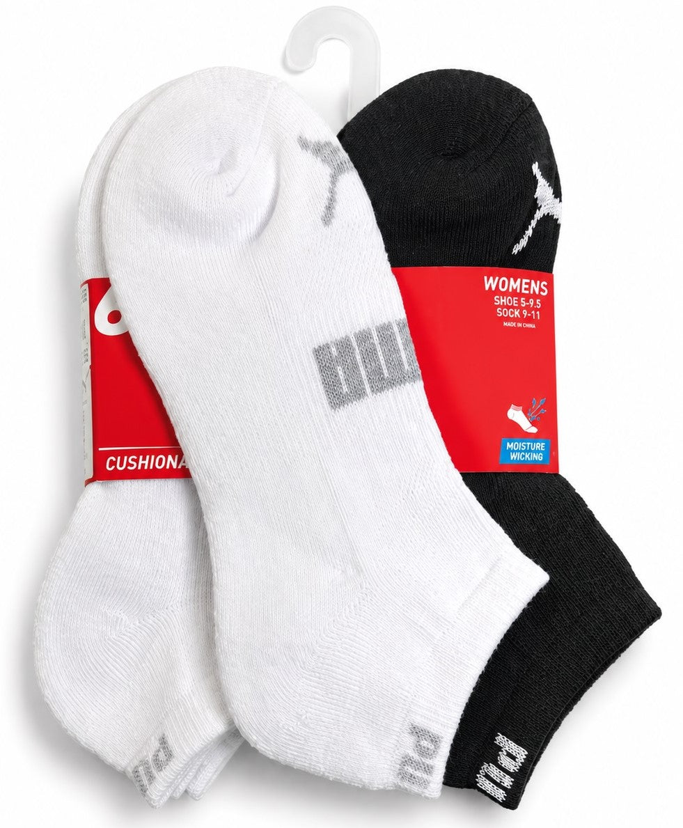 PUMA SOCKS WOMEN'S - LOW CUT 263 - FERN WHITE BLACK - SHOE SZ 5-9.5 -PACK 6