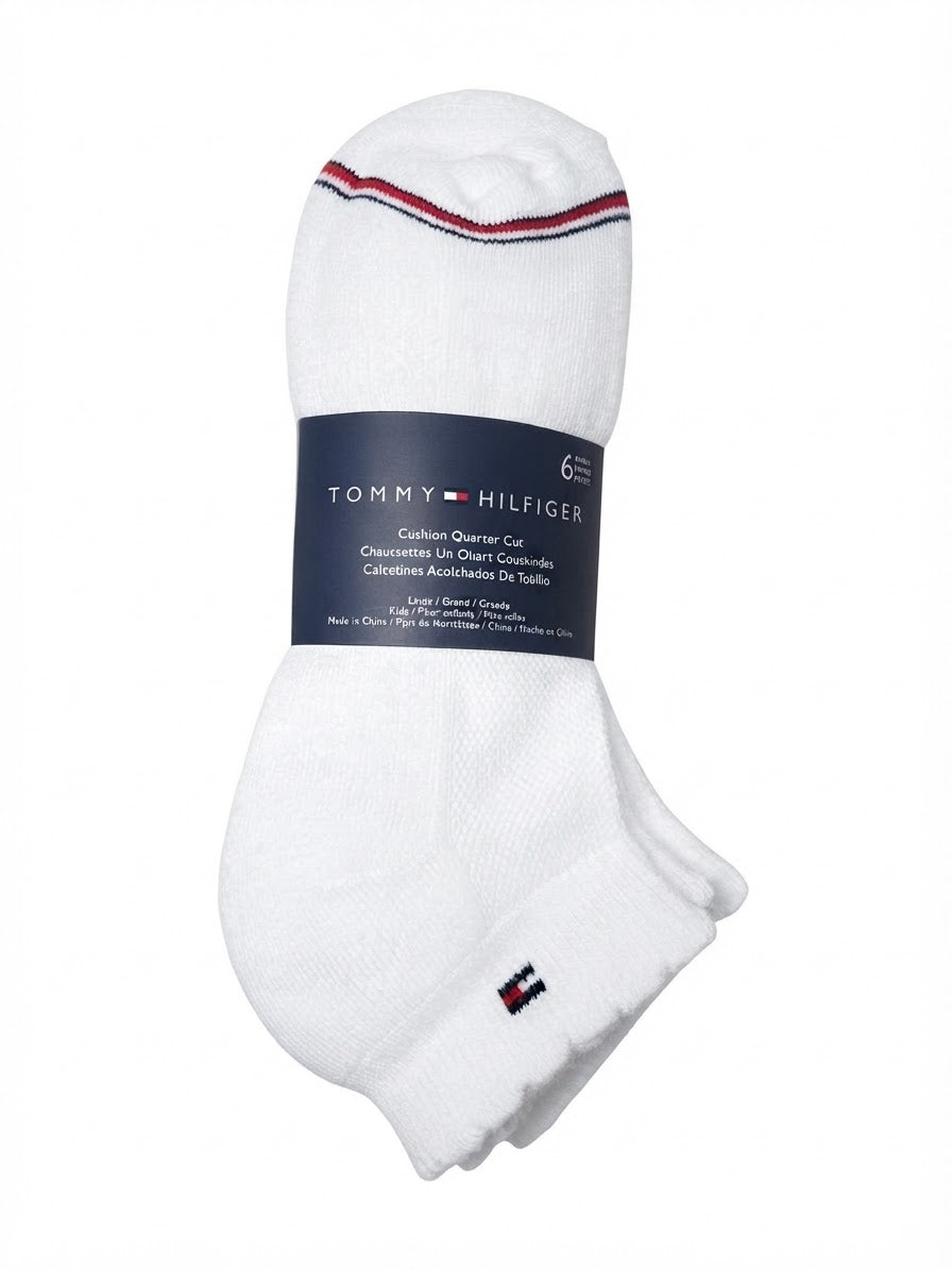 TOMMY HILFIGER SOCKS WOMEN'S - QUARTER 263 - SOLID WHITE - PACK 6