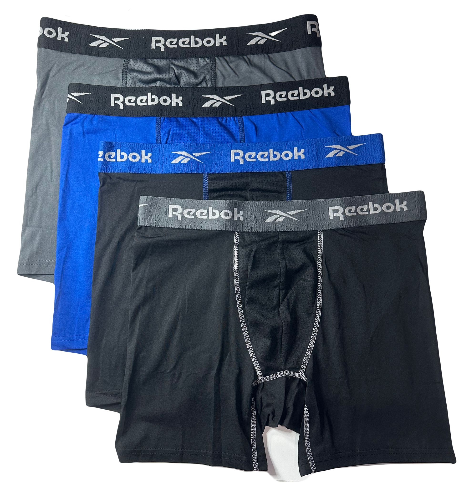 REEBOK MEN'S PACK 4 - 243 PACIFIC BLUE - LARGE - UNDERWEAR X4 BOXER BRIEF P75