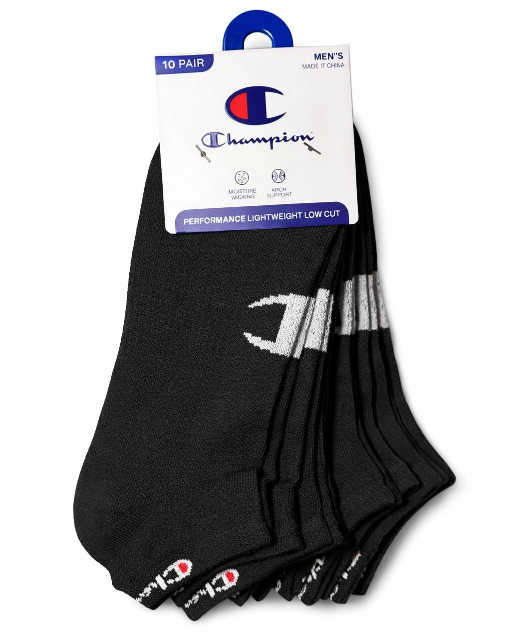 CHAMPION SOCKS MEN'S - LOW CUT 263 - BLACK GRAY PK - LARGE (6-12) PACK 10 XX
