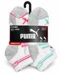 PUMA SOCKS WOMEN'S - QUARTER 253 - GLEE PINK GREEN - SHOE SZ 5-9.5 -PACK 6