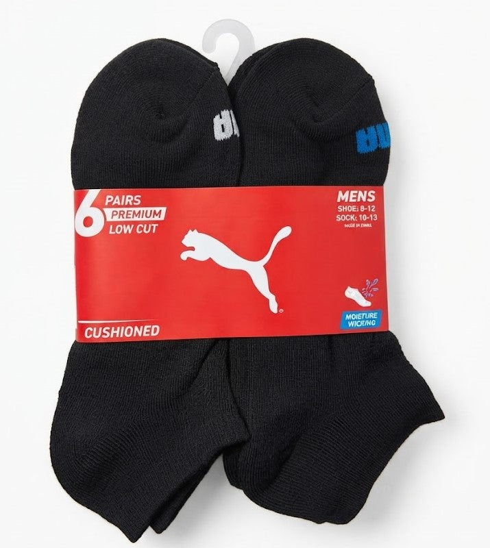 PUMA SOCKS MEN'S - LOW 263 - AURA BLACK BLUE - LARGE - PACK 6 XX