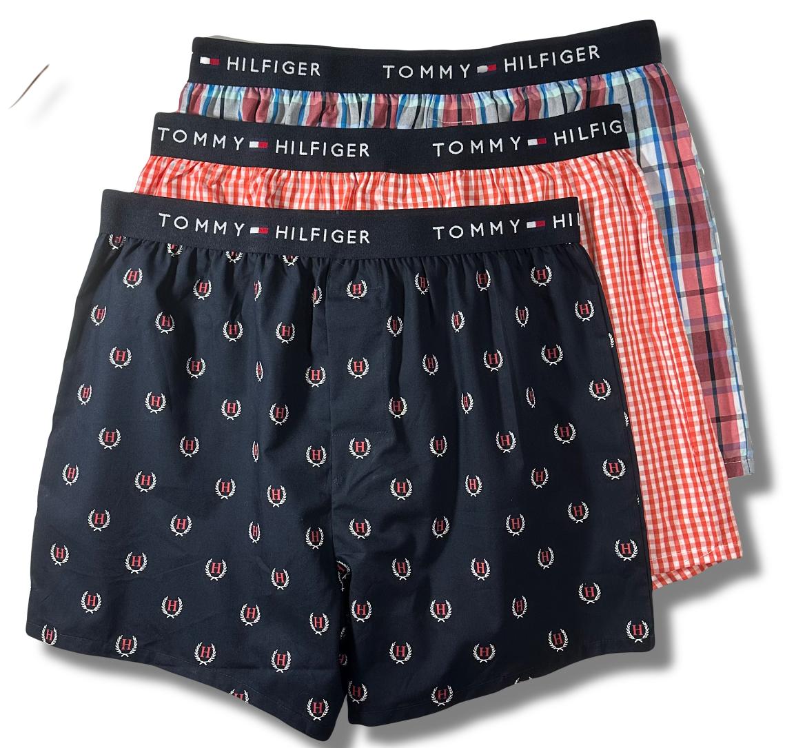TOMMY HILFIGER MEN X3 - 243 REGATTA MEDIUM- 3 PACK SLIM WOVEN BOXER UNDERWEAR