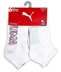 PUMA SOCKS WOMEN'S - QUARTER 263 - SLATE WHITE MAGENTA - SHOE SZ 5-9.5 -PACK 6