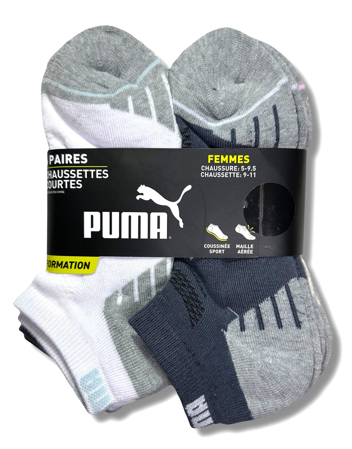 PUMA SOCKS WOMEN'S - LOW CUT 243 - ASHY CREAM BLUE - SHOE SZ 5-9.5 - PACK 6