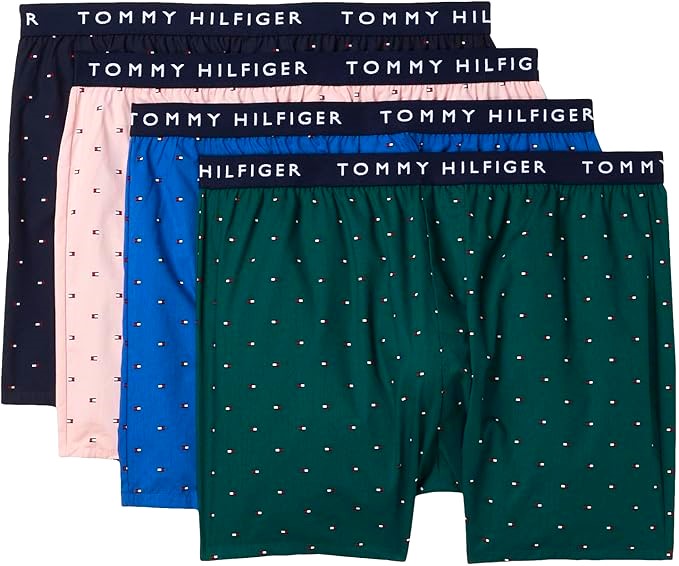 TOMMY HILFIGER MEN X4 - 253 MICRO GREEN - MEDIUM 4 PACK WOVEN BOXER UNDERWEAR