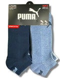 PUMA SOCKS MEN'S - LOW CUT - RIBBED 253 - BLUE - LARGE (10-13) PACK 6 XX