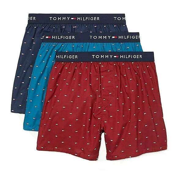 TOMMY HILFIGER MEN X3 - 221 MAHOGANY LARGE - 3 PACK SLIM WOVEN BOXER UNDERWEAR