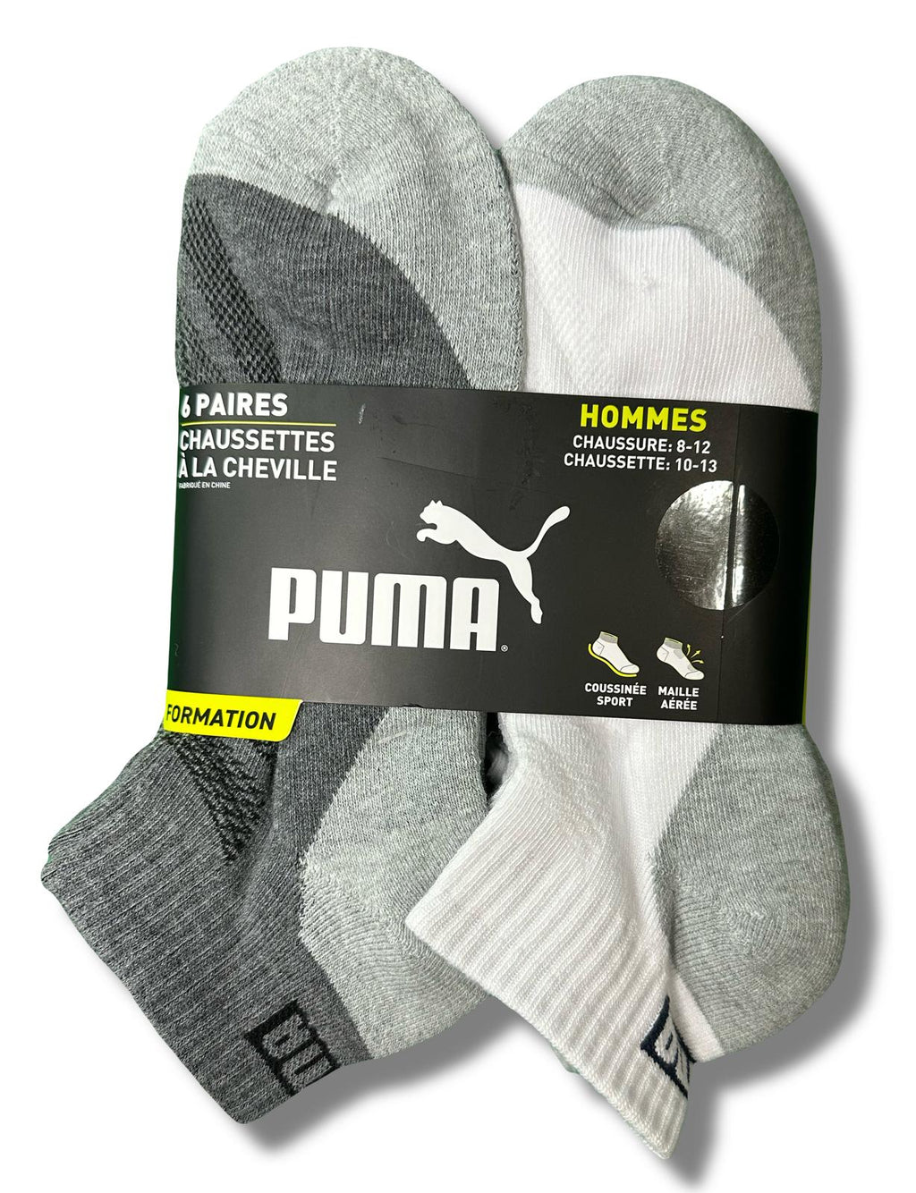 PUMA SOCKS MEN'S - QUARTER CUT - NEXO 253 - WHITE GREY - LARGE (10-13) PACK 6 XX