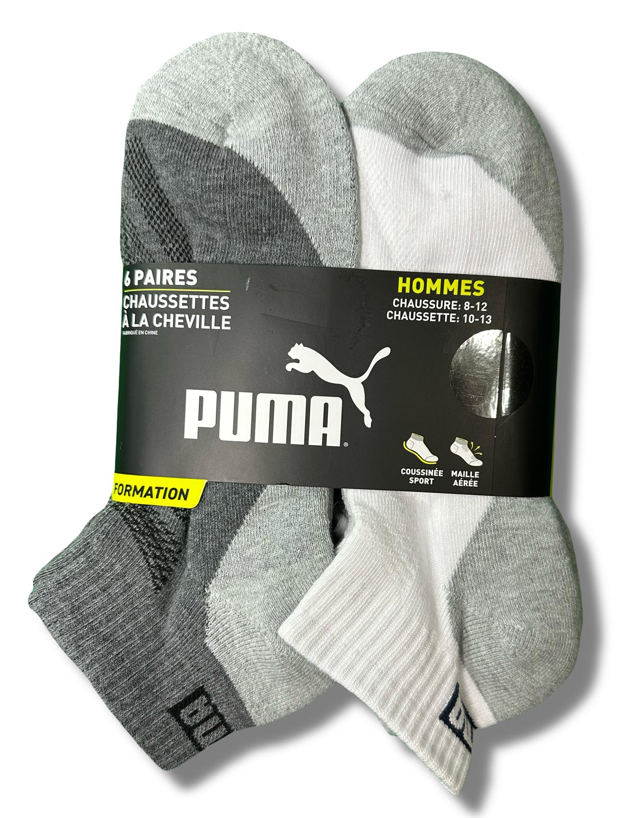 PUMA SOCKS MEN'S - QUARTER CUT - NEXO 253 - WHITE GREY - LARGE (10-13) PACK 6 XX