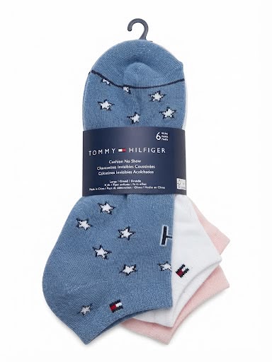 TOMMY HILFIGER SOCKS WOMEN'S - LOW CUT 263 - STARS BLUE WHITE PINK - PACK 6