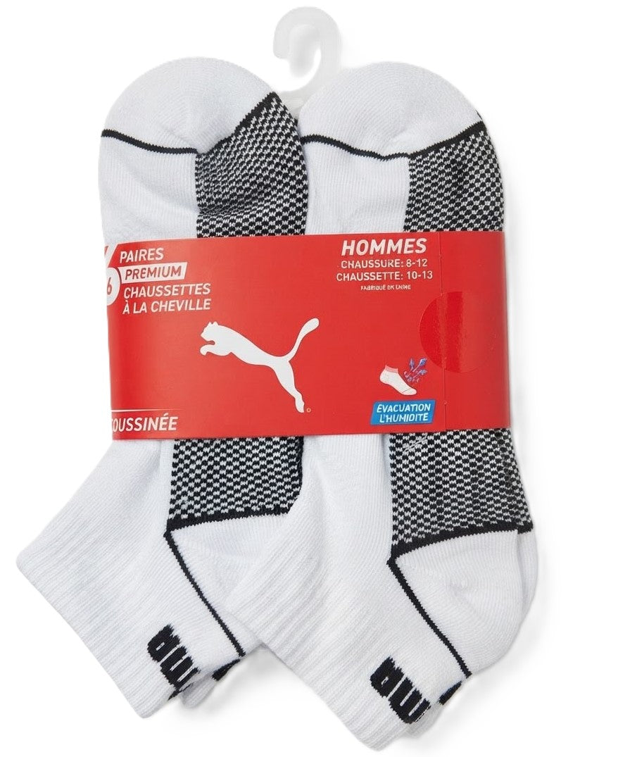 PUMA SOCKS MEN'S - QUARTER 263 - MILO WHITE BLACK - LARGE - PACK 6 XX