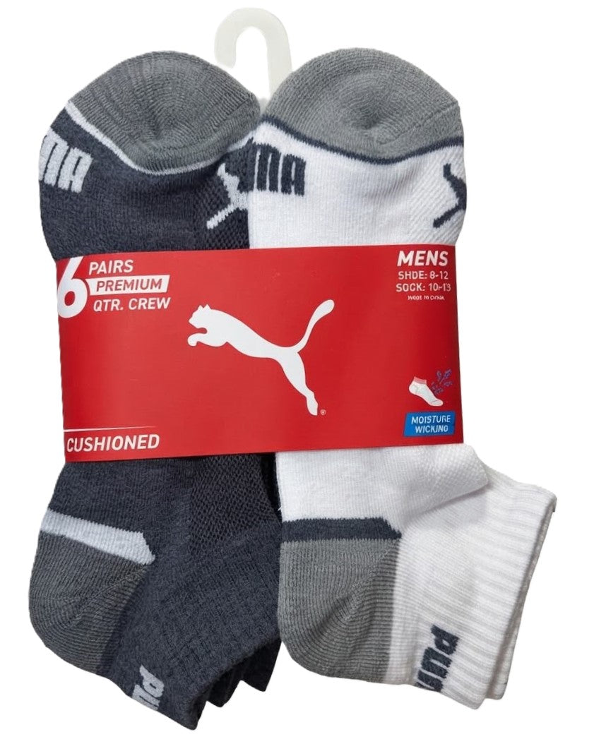 PUMA SOCKS MEN'S - QUARTER 263 - KIMBO BLUE WHITE - LARGE - PACK 6 XX