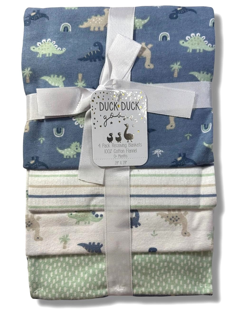 RECEIVING X4 - DUCK DUCK BOYS 243- DINOSAUR STRIP - BLANKETS COTTON 4 PACK BABY
