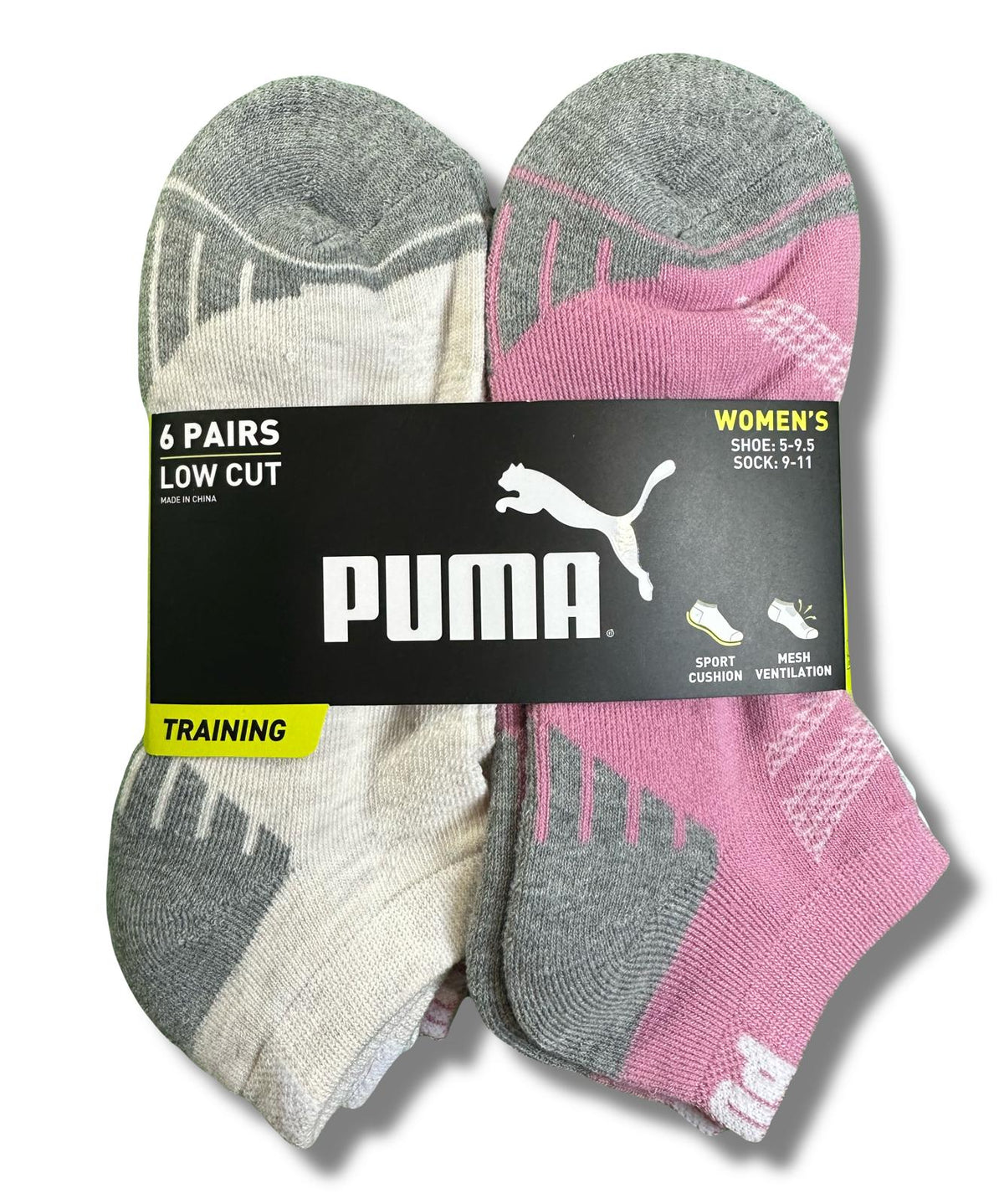 PUMA SOCKS WOMEN'S - LOW CUT 253 - ASHY CREAM PINK - SHOE SZ 5-9.5 - PACK 6