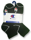 CHAMPION SOCKS WOMEN'S - QUARTER CUT - 263 BLACK SOLID 4 - SHOE SZ 5-9 PACK 6